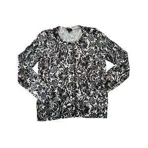 Talbots Cardigan Sweater, Size Medium, small black & cream with a Slight sparkle